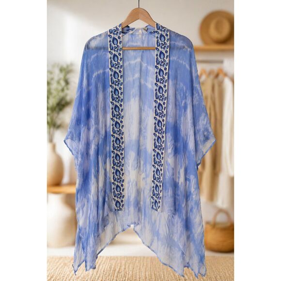 Soft Surroundings Tops - Soft Surroundings Blue Tie Dye Kimono Duster Boho Lightweight L/XL